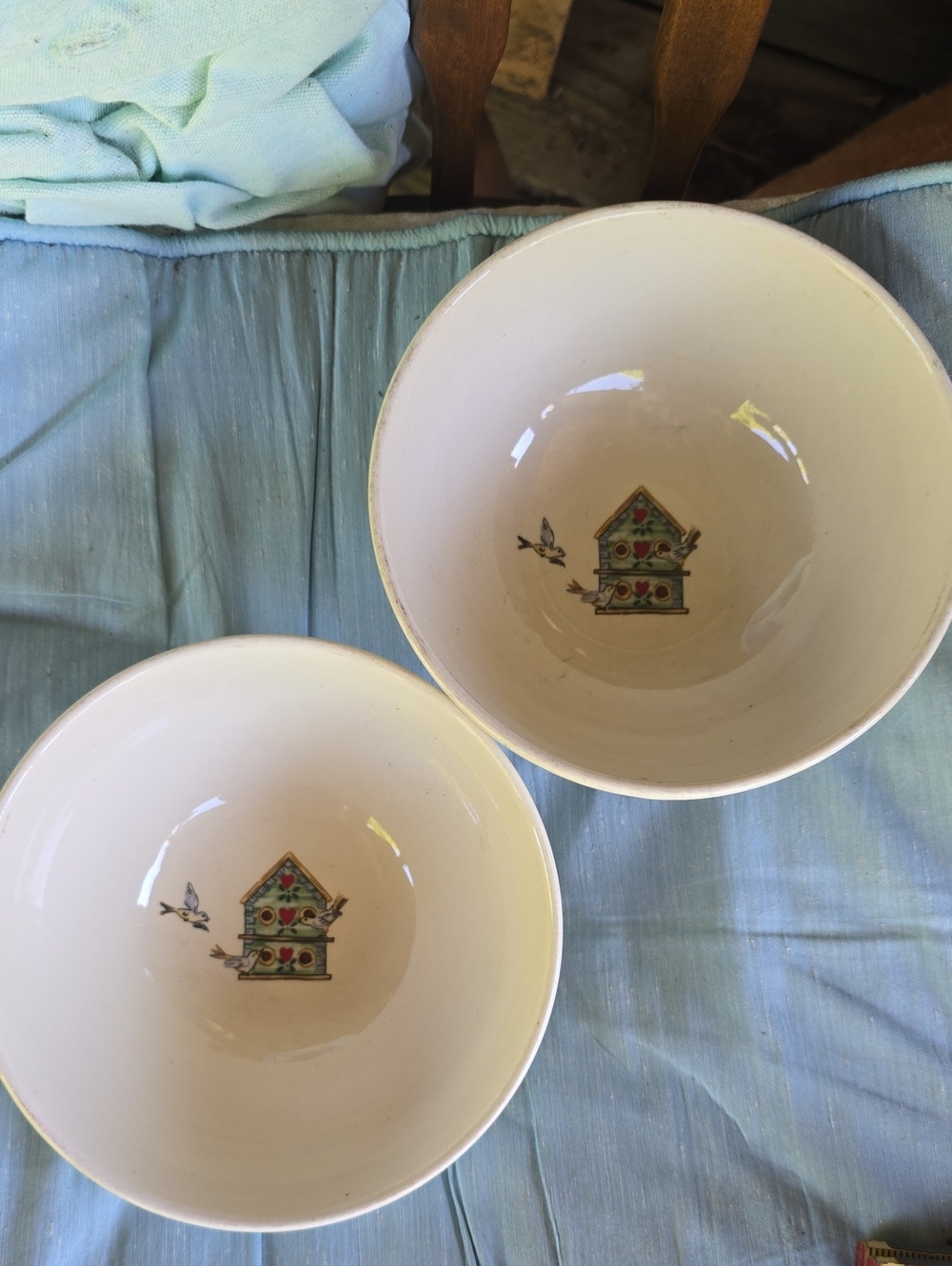 Vintage Set of 2 Cereal Ceramic Bowls with Birdhouse Motif Thompson Pottery ♥︎